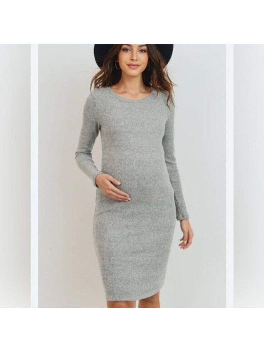 HELLO MIZ Two Knit Ribbed Maternity Dress with Long Sleeve Lightweight M NWT